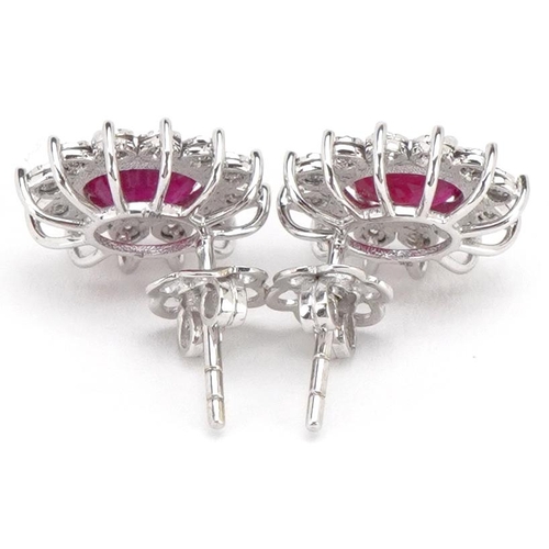 3126 - A pair of 18ct white gold and ruby stud earrings, total ruby weight approximately 2.27 carat, total ... 