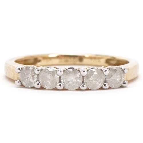 3115 - A 9ct gold five stone diamond ring, total diamond weight 0.50 approximately carat, size L, 1.8g.