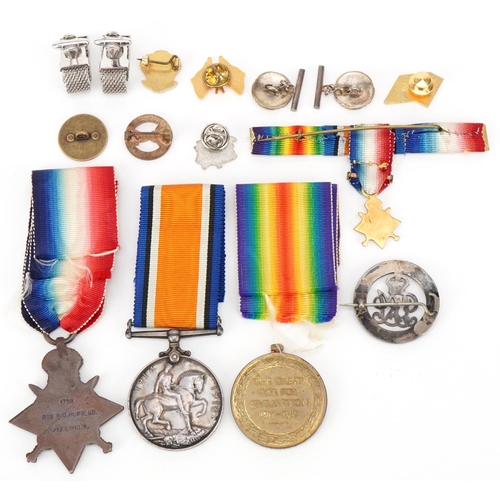 2381A - British military World War I medal trio awarded to 1759 PTE.P.J.HOWGEGO.13-LOND.R. and related paper... 