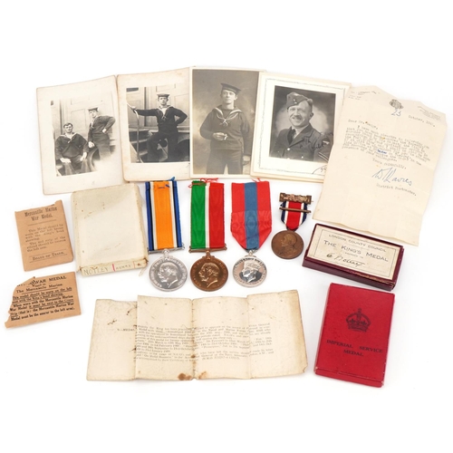 2385A - Three British military medals awarded to Henry W Notley and E Notley together with paperwork and pho... 