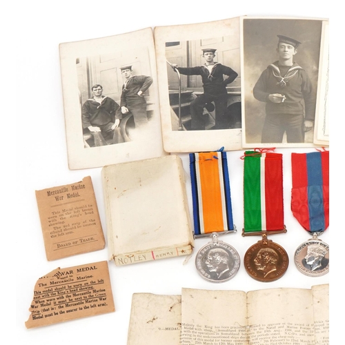 2385A - Three British military medals awarded to Henry W Notley and E Notley together with paperwork and pho... 