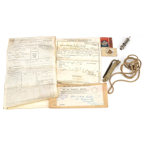 2459 - Royal Marines militaria relating to Albert Cocle including Certificate of Service and parchment cert... 