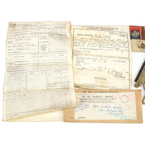 2459 - Royal Marines militaria relating to Albert Cocle including Certificate of Service and parchment cert... 