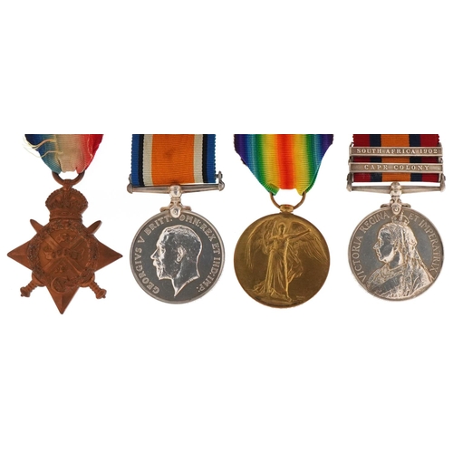 2384 - British military World War I medal trio and Queen Victoria South Africa 1902 medal with Cape Colony ... 