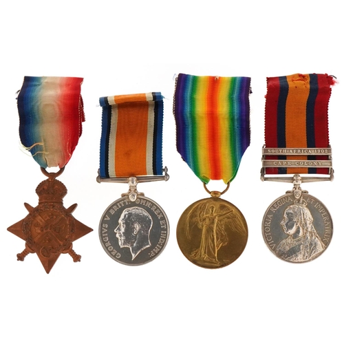 2384 - British military World War I medal trio and Queen Victoria South Africa 1902 medal with Cape Colony ... 