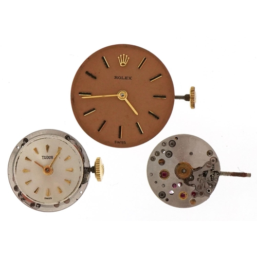 3675 - Three Rolex and Tudor wristwatch movements, the largest 20mm in diameter.