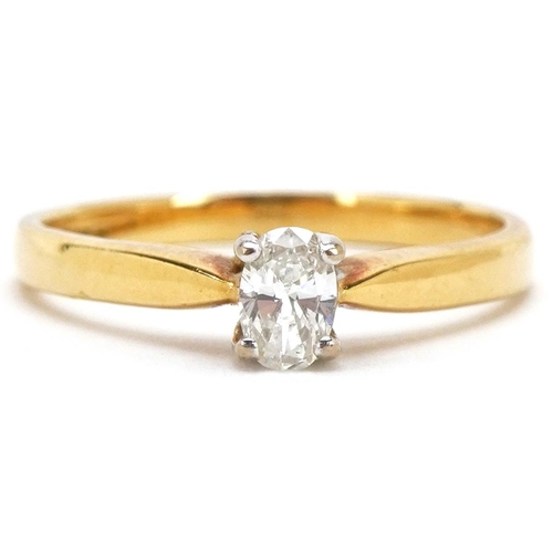 3042 - An 18ct gold diamond solitaire ring, the diamond approximately 0.25 carat, size P, 3.1g.