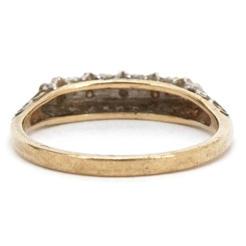 3508 - A 9ct gold diamond five stone ring, size I, 1.4g.