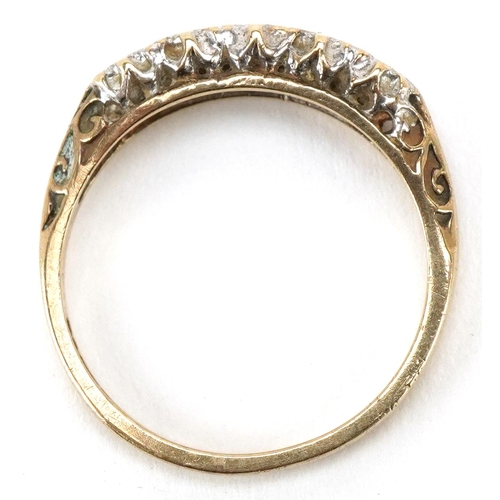 3508 - A 9ct gold diamond five stone ring, size I, 1.4g.