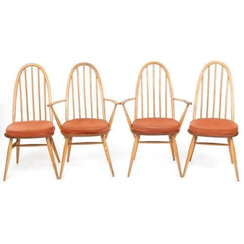 2002 - A set of four Ercol beech and elm hoop back dining chairs together with an Ercol drop flap dining ta... 