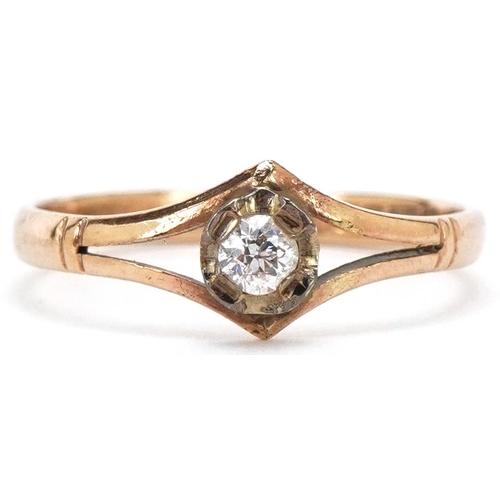 3654 - A 9ct gold diamond solitaire ring, size G, 0.9g.