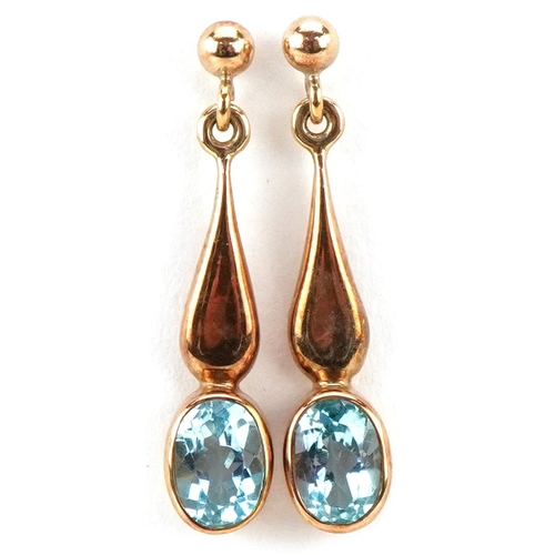 3460 - A pair of 9ct gold blue topaz drop earrings, 2.8cm high, total 2.9g.