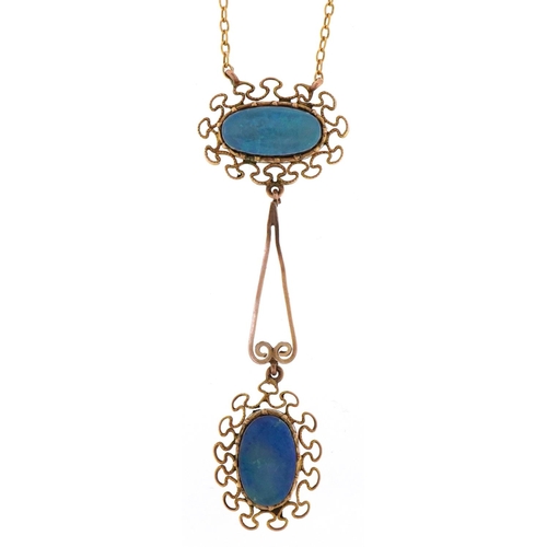 3203 - A 9ct gold opal necklace, 40cm in length, 4.0g.