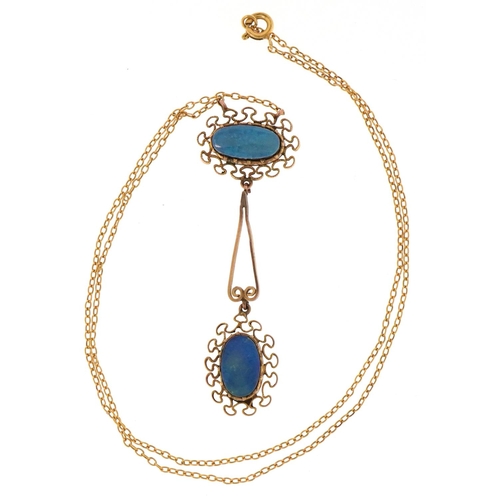 3203 - A 9ct gold opal necklace, 40cm in length, 4.0g.