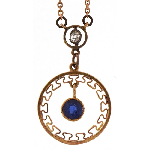 3119 - A 9ct gold diamond and blue spinel necklace, 42cm in length, 2.6g.