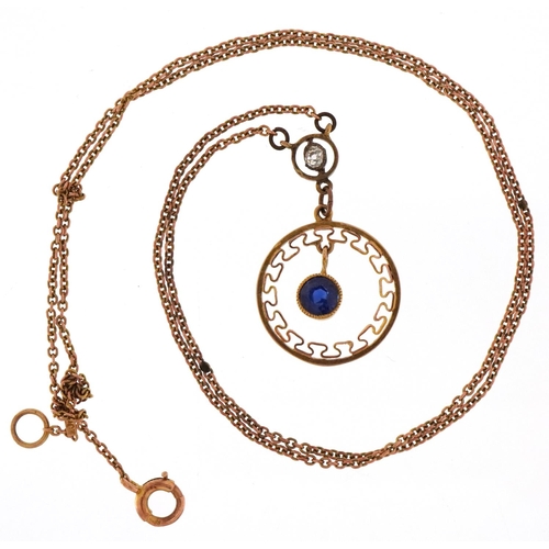 3119 - A 9ct gold diamond and blue spinel necklace, 42cm in length, 2.6g.