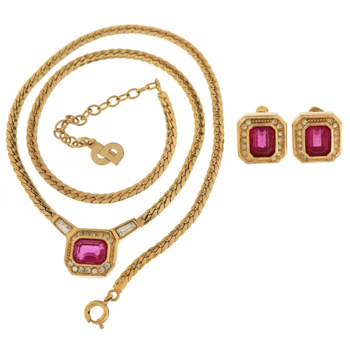 3466 - A Christian Dior gold plated pink and clear stone necklace and a pair of similar Grosse earrings, th... 