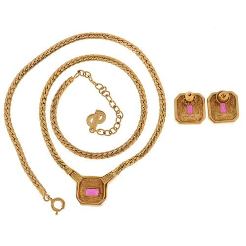 3466 - A Christian Dior gold plated pink and clear stone necklace and a pair of similar Grosse earrings, th... 