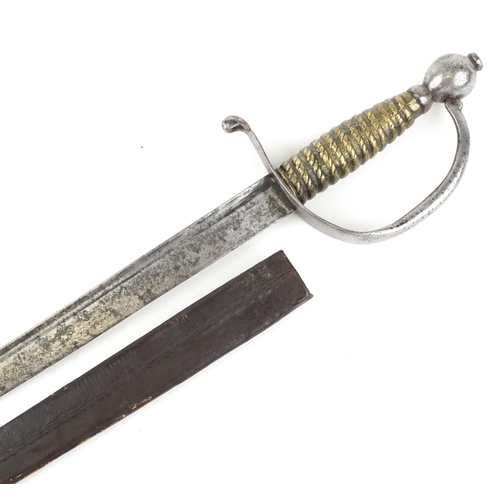 2507 - An 18th century military interest infantry sabre with scabbard. 69cm in length.