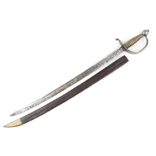 2507 - An 18th century military interest infantry sabre with scabbard. 69cm in length.