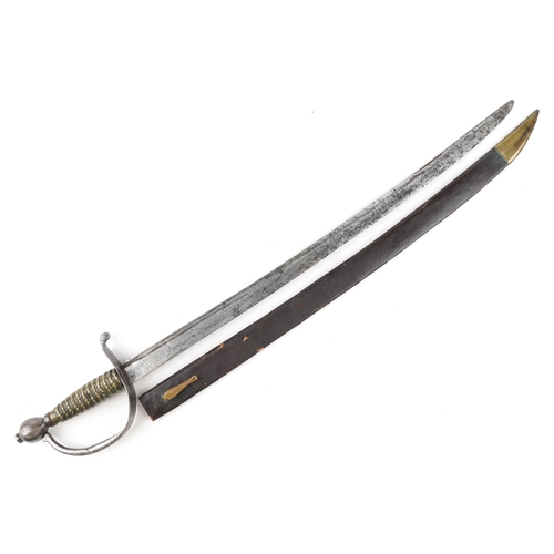 2507 - An 18th century military interest infantry sabre with scabbard. 69cm in length.