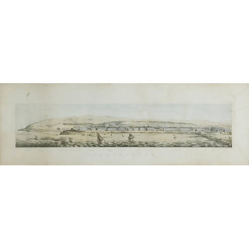 1421 - Eastbourne Coastline, Late 19th century British School, colour lithograph, framed, 33cm x 100cm.