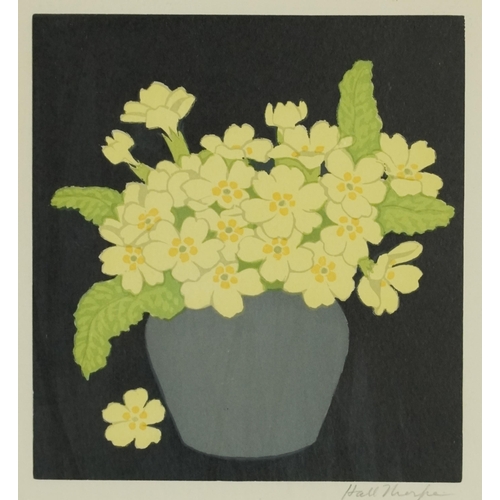 1631 - Hall Thorpe (1874-1947) - Primroses, early 20th century British School woodcut in colour, signed in ... 