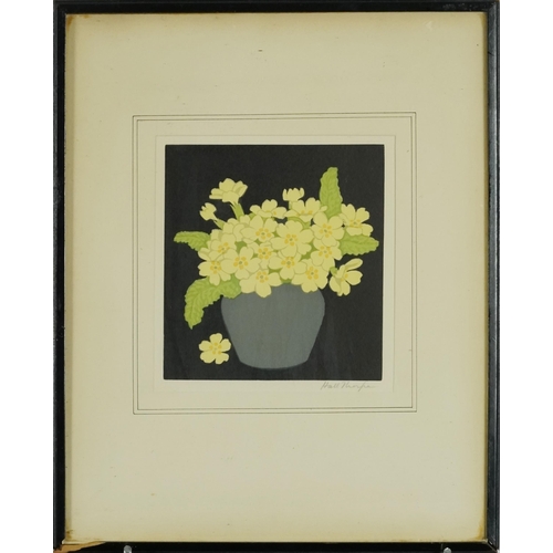 1631 - Hall Thorpe (1874-1947) - Primroses, early 20th century British School woodcut in colour, signed in ... 