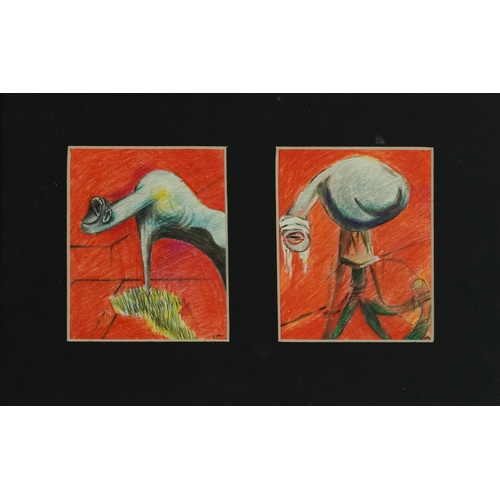 1642 - Joan Manning - Two panels from three figures at the base of The Crucifixion, mid 20th century crayon... 