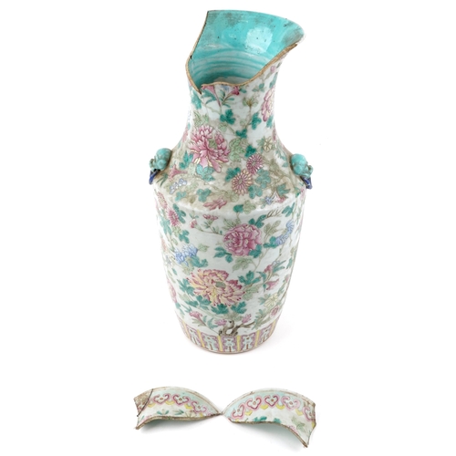 37 - A Chinese Canton famille rose porcelain vase, 19th century, with overall floral design, 47cm high.