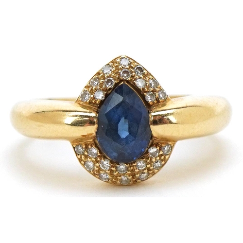 3082 - A 14ct gold sapphire and diamond teardrop ring, size M, 4.2g.