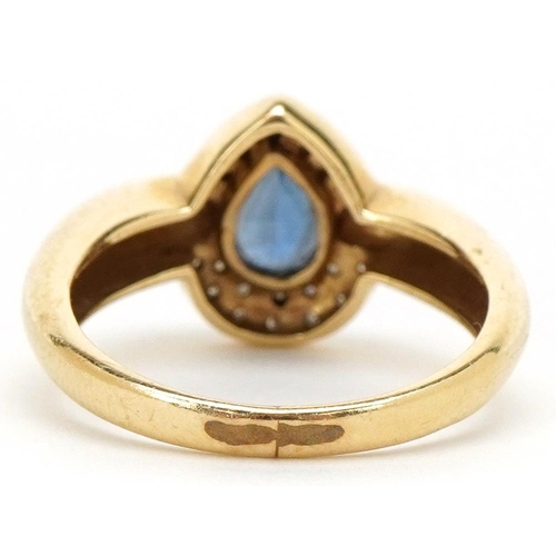 3082 - A 14ct gold sapphire and diamond teardrop ring, size M, 4.2g.