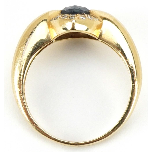 3082 - A 14ct gold sapphire and diamond teardrop ring, size M, 4.2g.