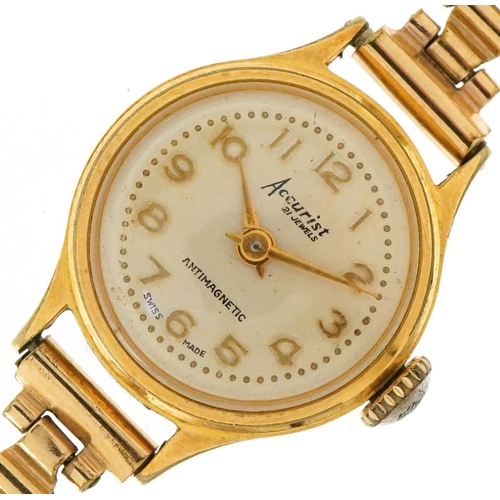 3118 - Accurist, a ladies gold plated manual wind wristwatch with rolled gold strap, the dial 16mm in diame... 