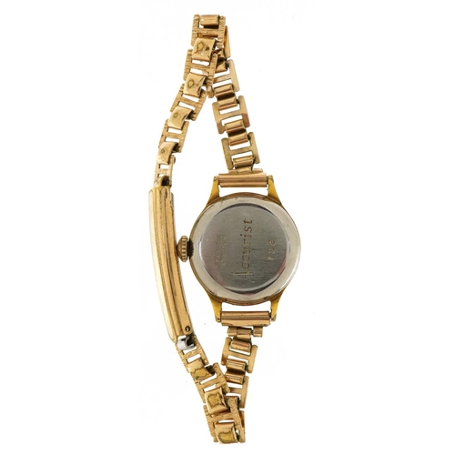 3118 - Accurist, a ladies gold plated manual wind wristwatch with rolled gold strap, the dial 16mm in diame... 