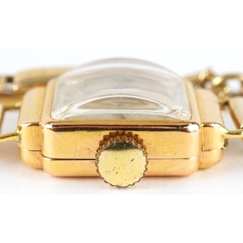 3044 - Orlux, a ladies 18ct gold cased manual wind wristwatch with 9ct gold strap, the case 16mm wide, tota... 