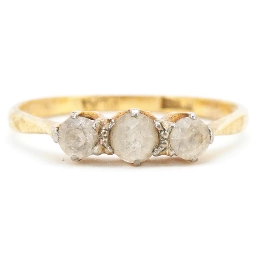 3232 - An 18ct gold and platinum white sapphire and clear stone trilogy ring, size K, 1.6g.