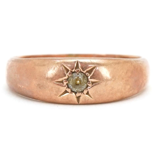 3176 - A George V 9ct rose gold clear stone Gypsy ring, Birmingham 1919, size M, 3.1g.