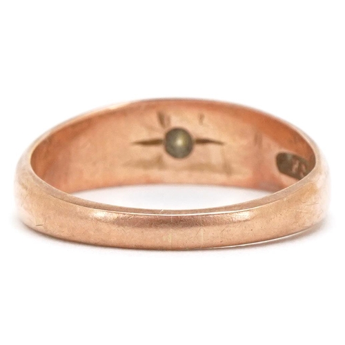 3176 - A George V 9ct rose gold clear stone Gypsy ring, Birmingham 1919, size M, 3.1g.