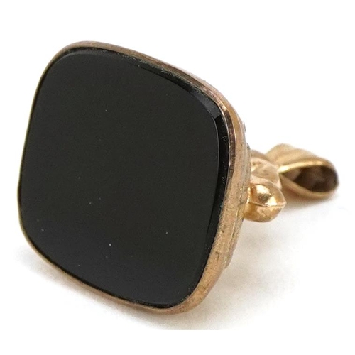 3151 - A Victorian style 9ct gold and black onyx fob with unengraved matrix, 1.8cm high, 2.1g.