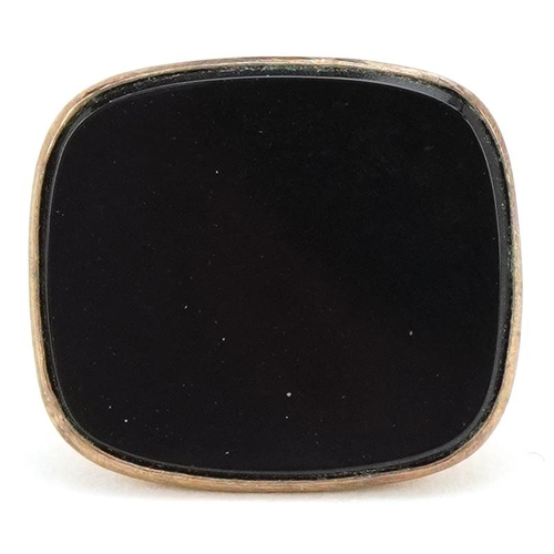 3151 - A Victorian style 9ct gold and black onyx fob with unengraved matrix, 1.8cm high, 2.1g.