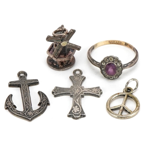 3669 - Antique and later jewellery including a 9ct gold and silver purple and clear stone ring and a silver... 