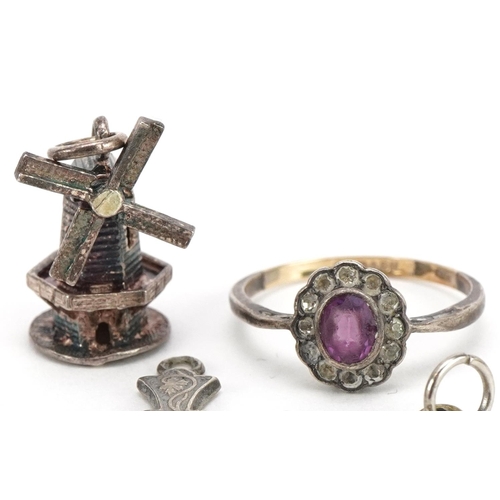 3669 - Antique and later jewellery including a 9ct gold and silver purple and clear stone ring and a silver... 