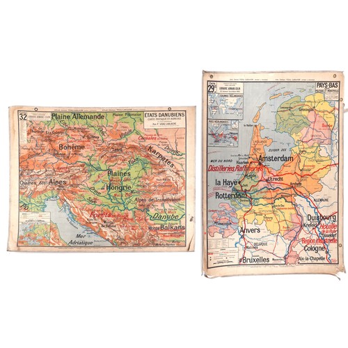 2271 - Two early 20th century French educational reversible colour maps of French colonies, 118cm x 98cm.