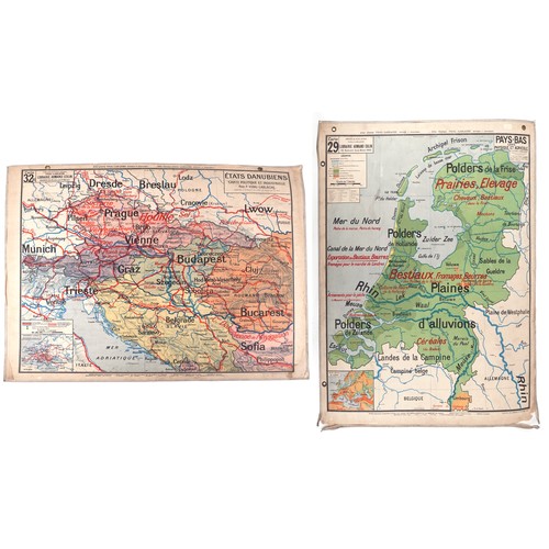 2271 - Two early 20th century French educational reversible colour maps of French colonies, 118cm x 98cm.