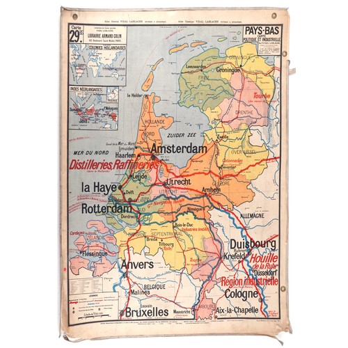 2271 - Two early 20th century French educational reversible colour maps of French colonies, 118cm x 98cm.