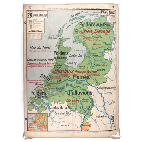 2271 - Two early 20th century French educational reversible colour maps of French colonies, 118cm x 98cm.