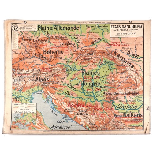 2271 - Two early 20th century French educational reversible colour maps of French colonies, 118cm x 98cm.