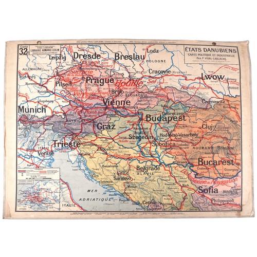 2271 - Two early 20th century French educational reversible colour maps of French colonies, 118cm x 98cm.