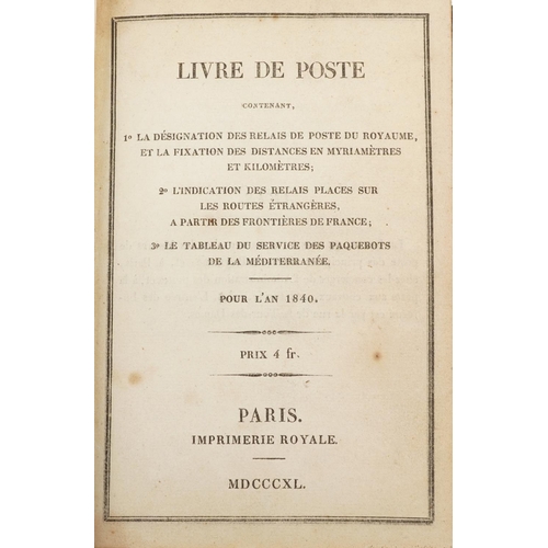 2336 - Livre de Poste (post book) Imprimerie Royale, circa 1840, French language leather bound book.